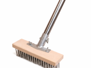 30cm Stainless Steel Floor Brush with Wood Handle for Bristle Iron Pool Moss Cleaning