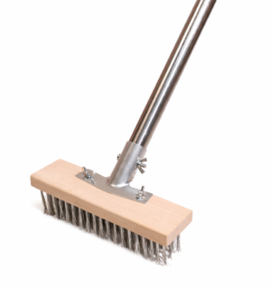 30cm Stainless Steel Floor Brush with Wood Handle for Bristle Iron Pool Moss Cleaning